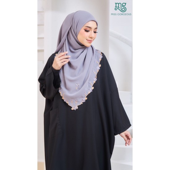 Smoky Grey Bawal - Peach Embroidery