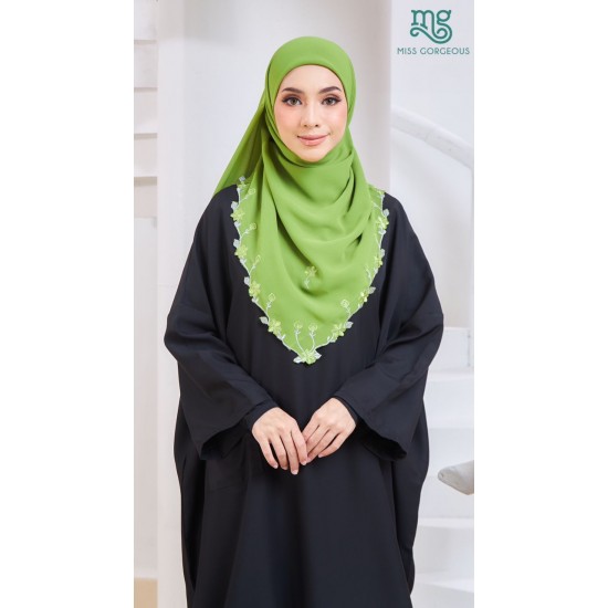 Green Bawal - White Embroidery