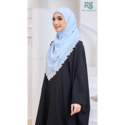 Baby Blue Bawal - Peach Embroidery