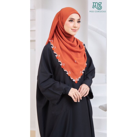 Orange Bawal - White Embroidery