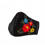 Embroidered face mask red flowers