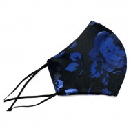 Black face mask with blue roses brocade
