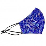Navy blue face mask with silver brocade