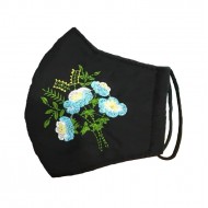 Embroidered face mask sky blue flowers