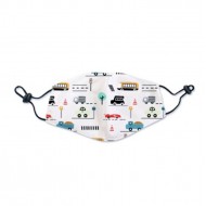 Kids washable face mask white with cars drawings