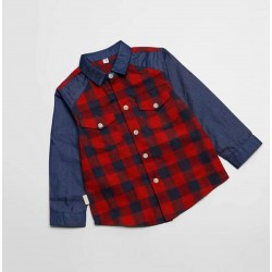 Boy's Karohat Long Shirt with Denim Boy's Karohat Long Shirt with Denim