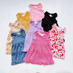 Girls Ruffle Neckline Floral Print Flare Cotton Dress Girls Ruffle Neckline Floral Print Flare Cotton Dress