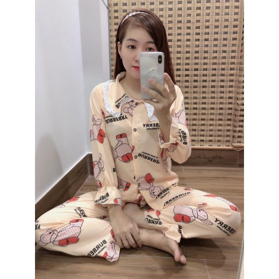 Women pajama beige long sleeve