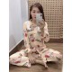 Women pajama beige long sleeve