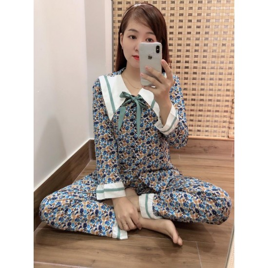 Women pajama grey decorations print long sleeve