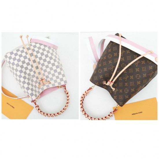 Premium leather bucket bag brown and white 117