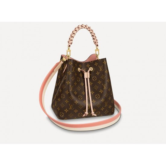 Premium leather bucket bag brown and white 117